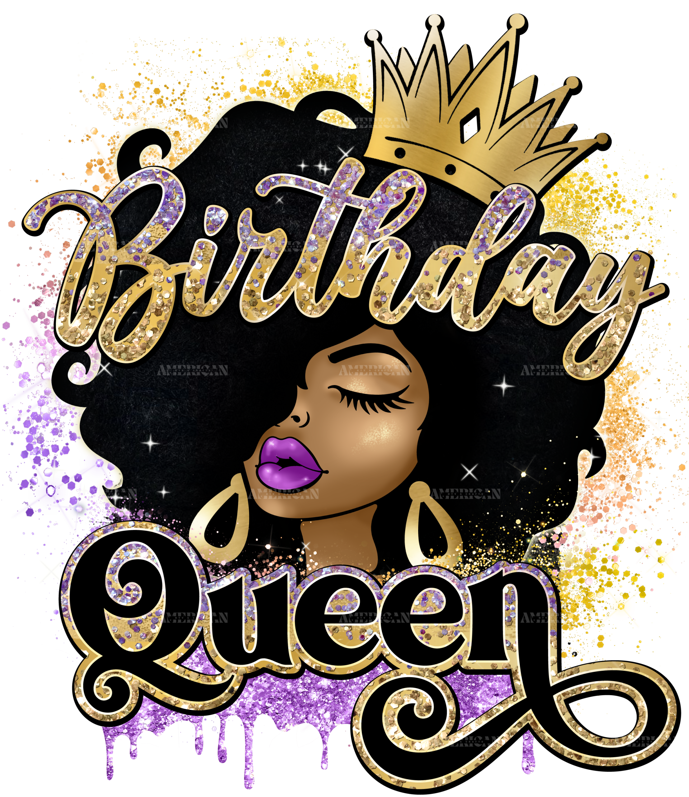 Afro Head Birthday Queen-2 DTF Transfer