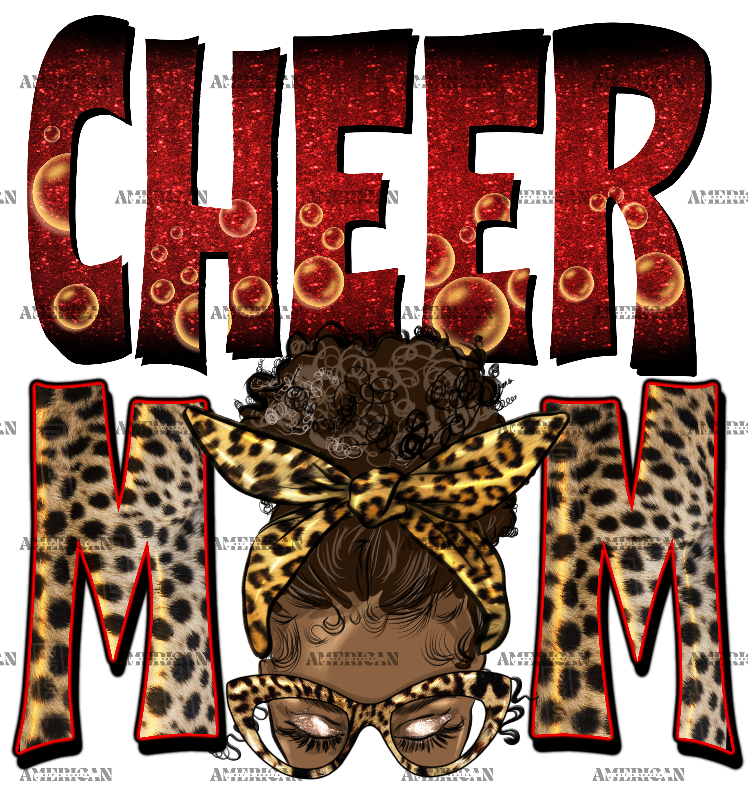 Afro Messy Bun Cheer Mom DTF Transfer