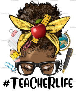 Afro Messy Bun Teacher Life DTF Transfer