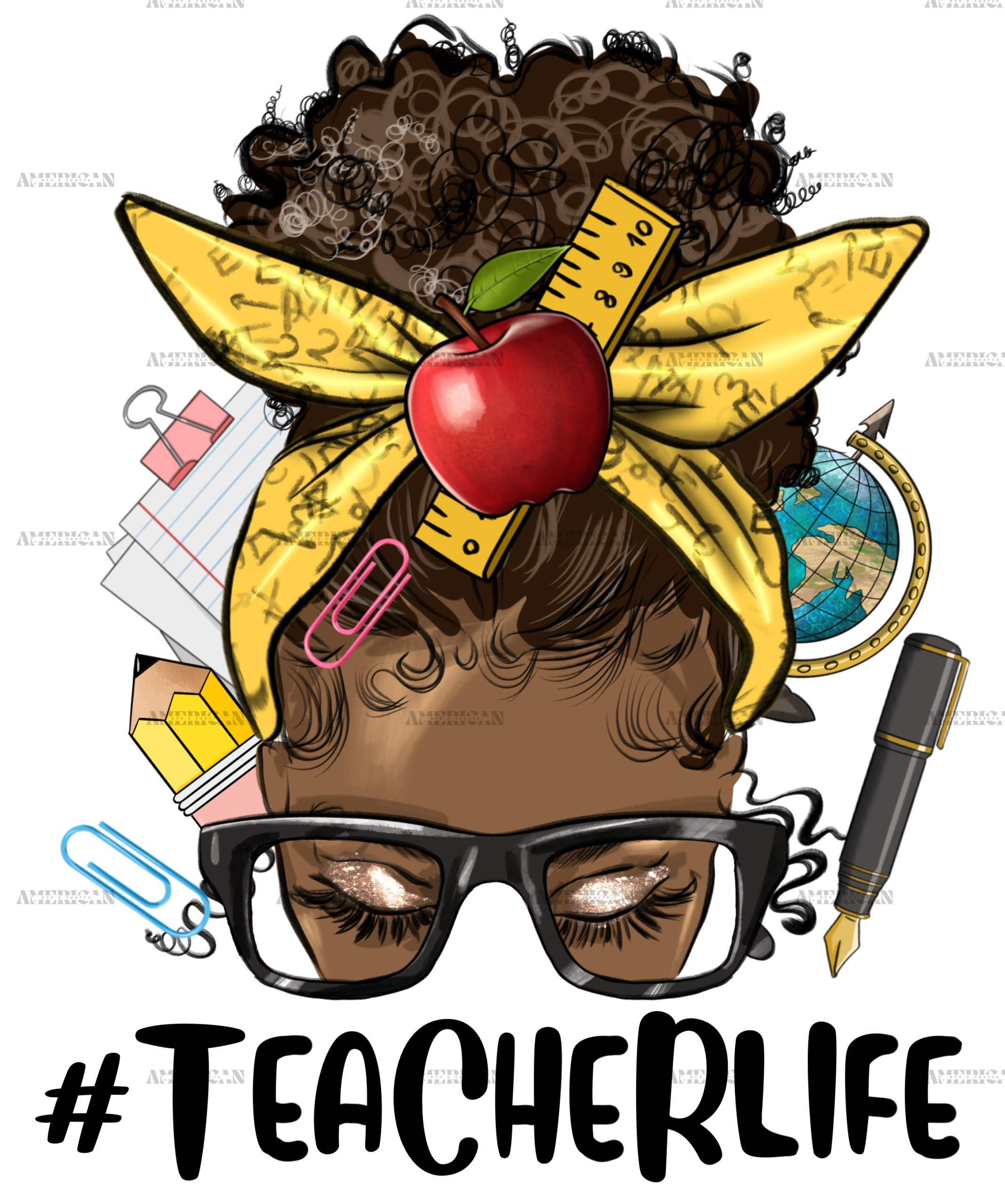 Afro Messy Bun Teacher Life DTF Transfer
