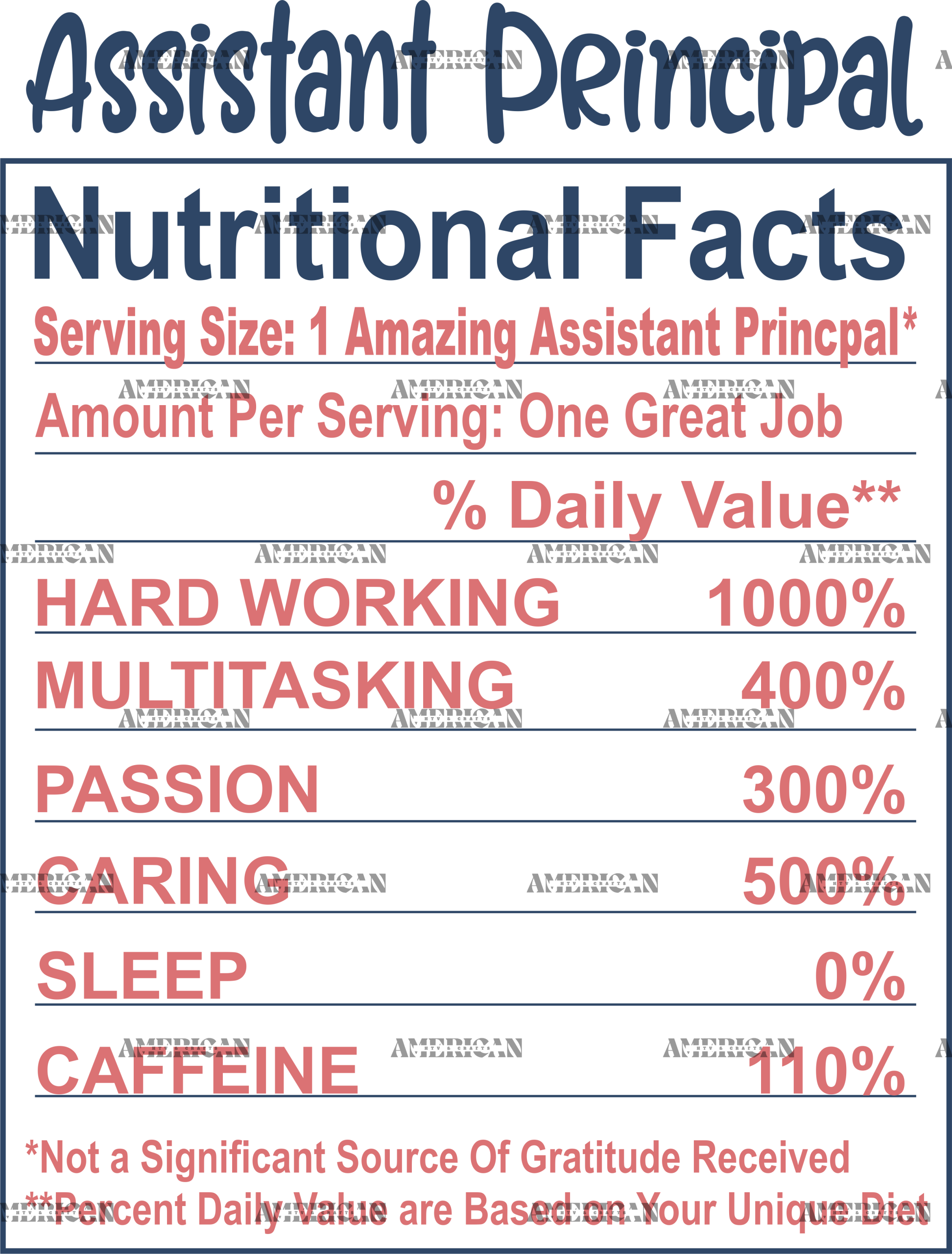 Assistant Principal Nutritional Facts DTF Transfer