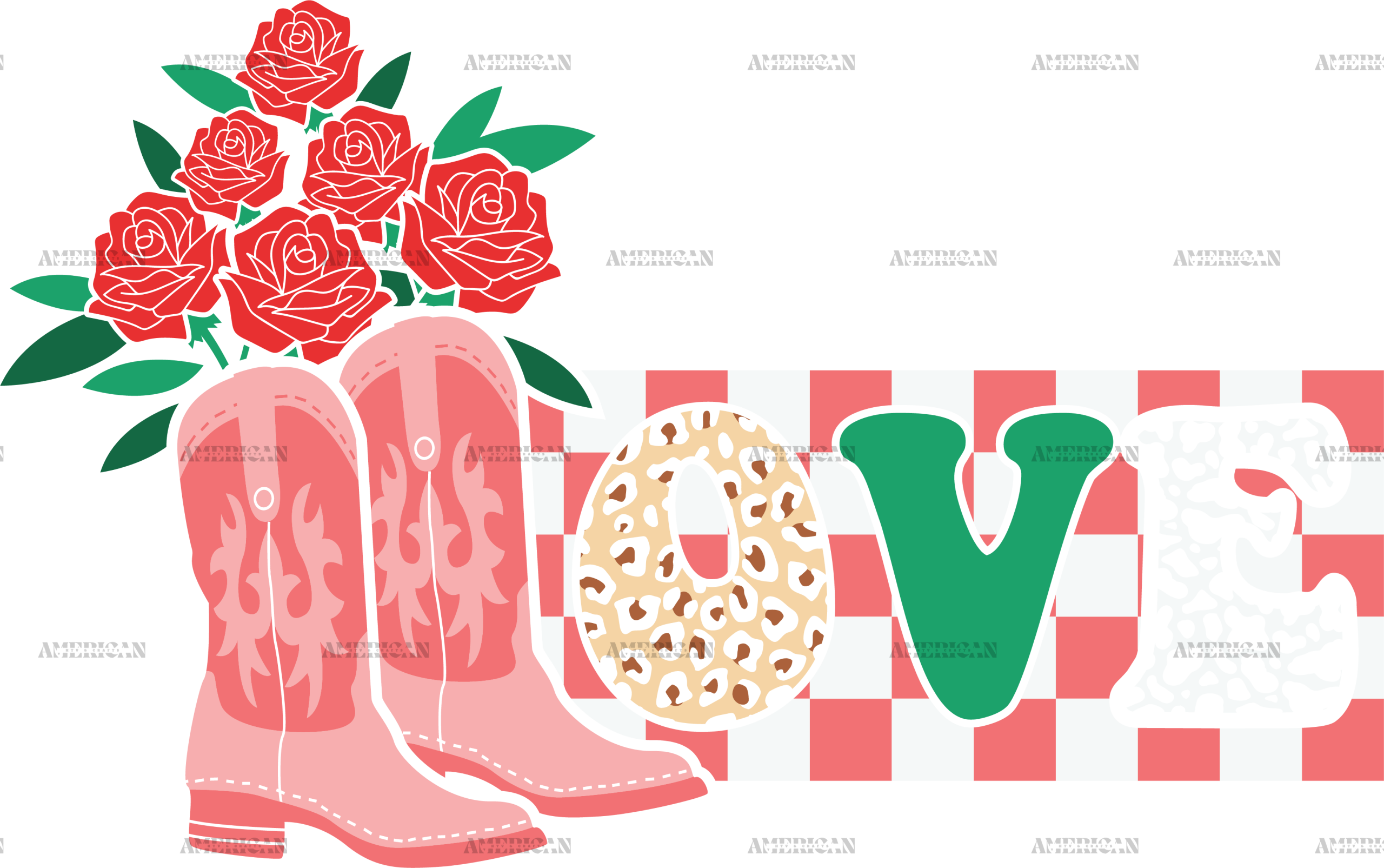 Boots And Roses Love Western Valentines DTF Transfer