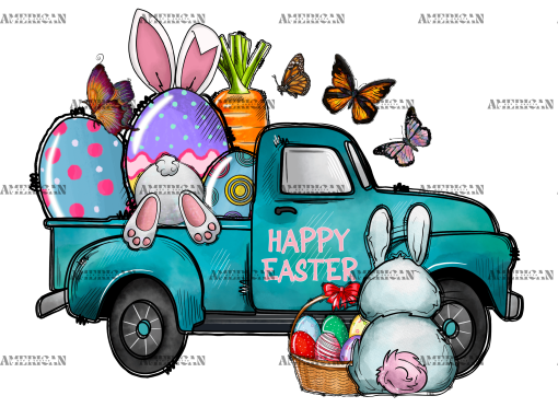 Happy Easter Blue Truck DTF Transfer