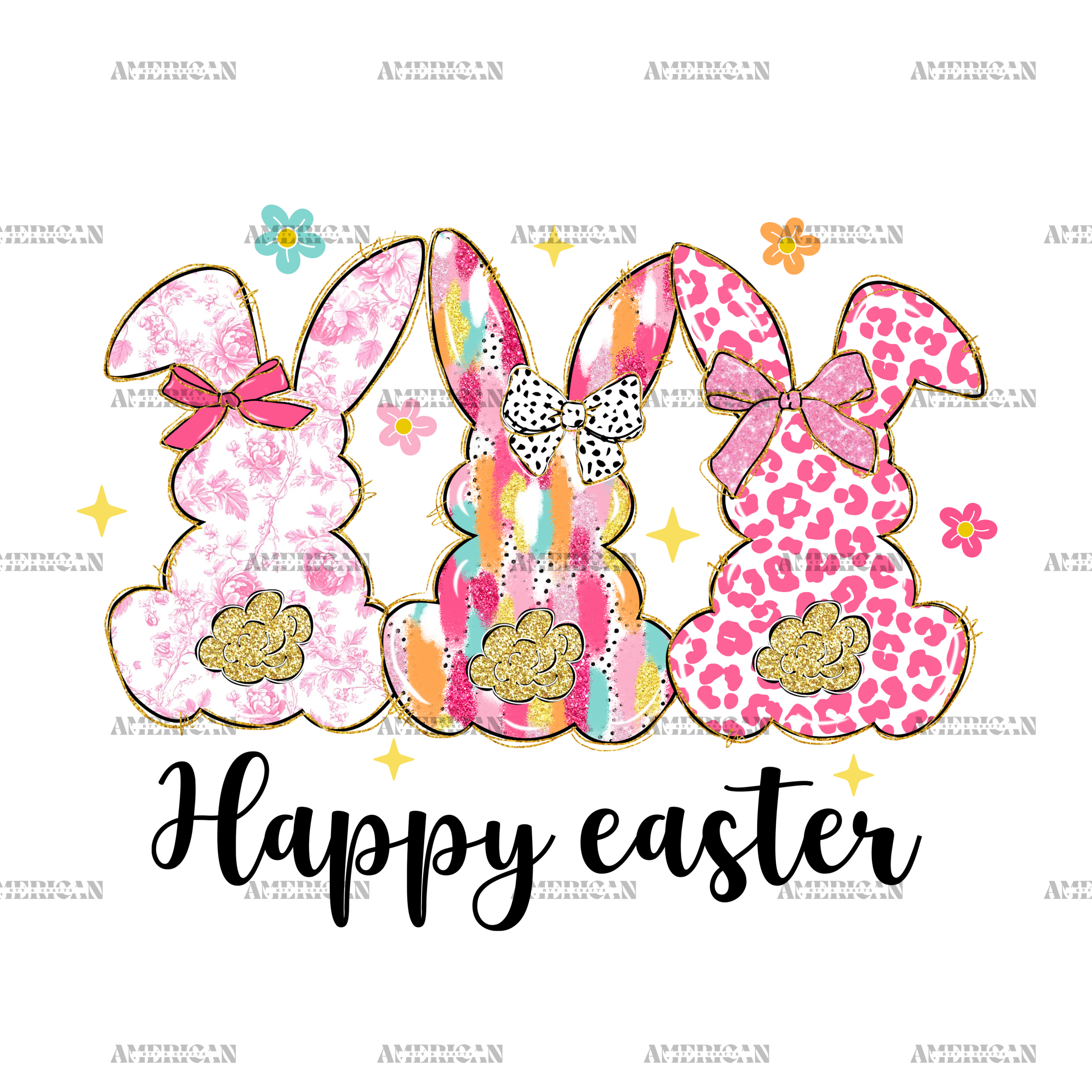 Happy Easter Bunnies Trio DTF Transfer