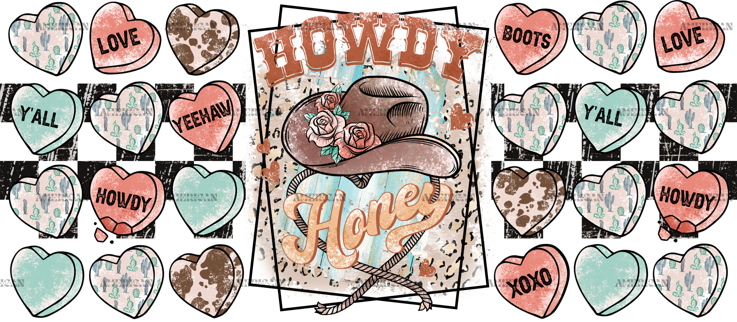 Howdy Honey Hearts UV DTF Transfer