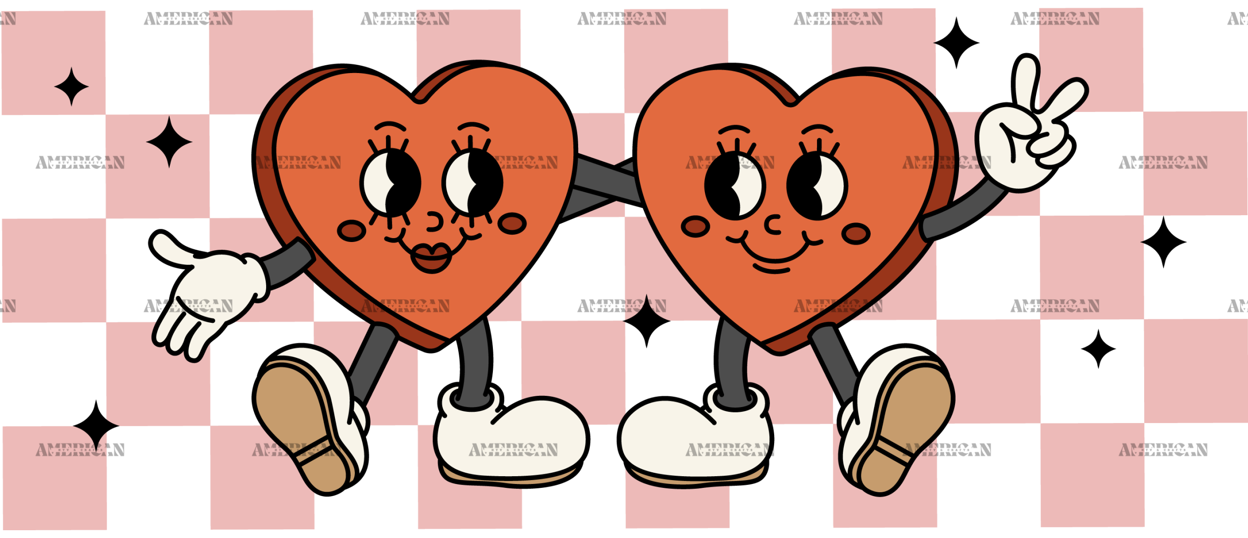 Retro Couple Hearts UV DTF Transfer