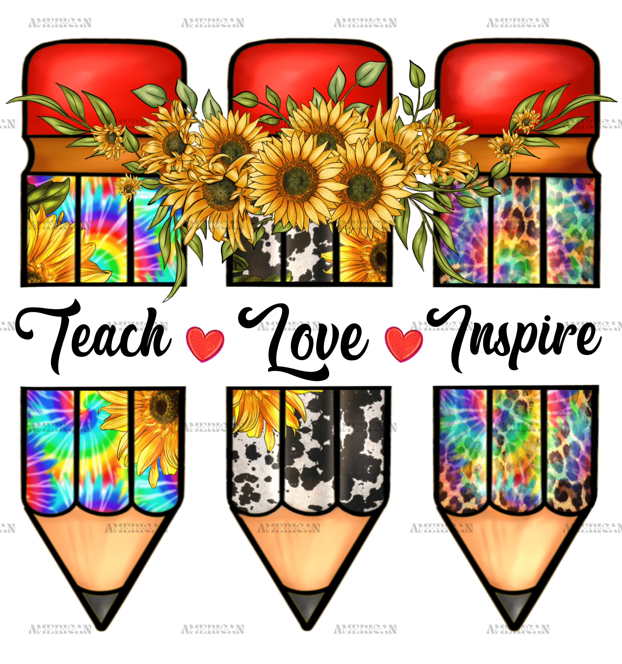 Teach Love Inspire Pencil DTF Transfer