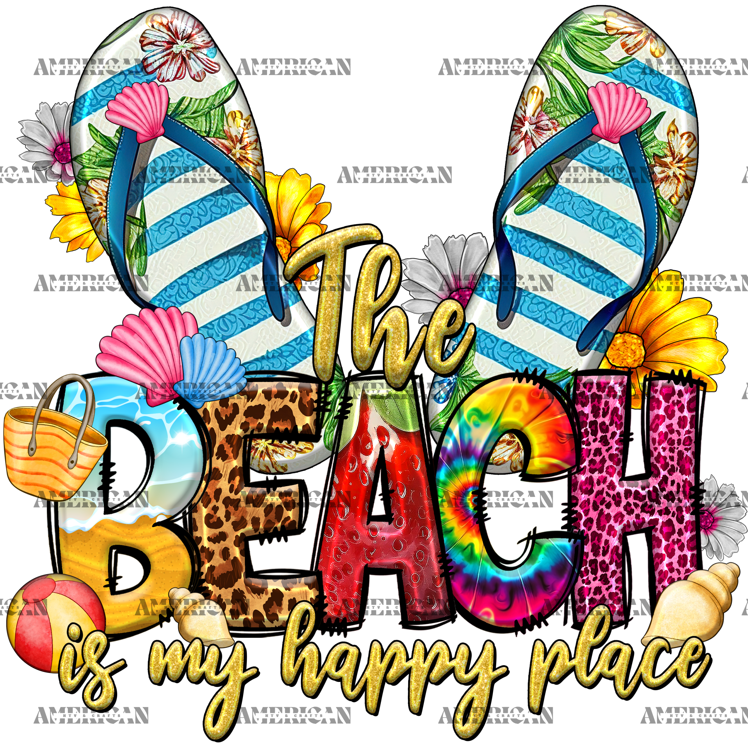 The Beach Is My Happy Place Flip Flop DTF Transfer