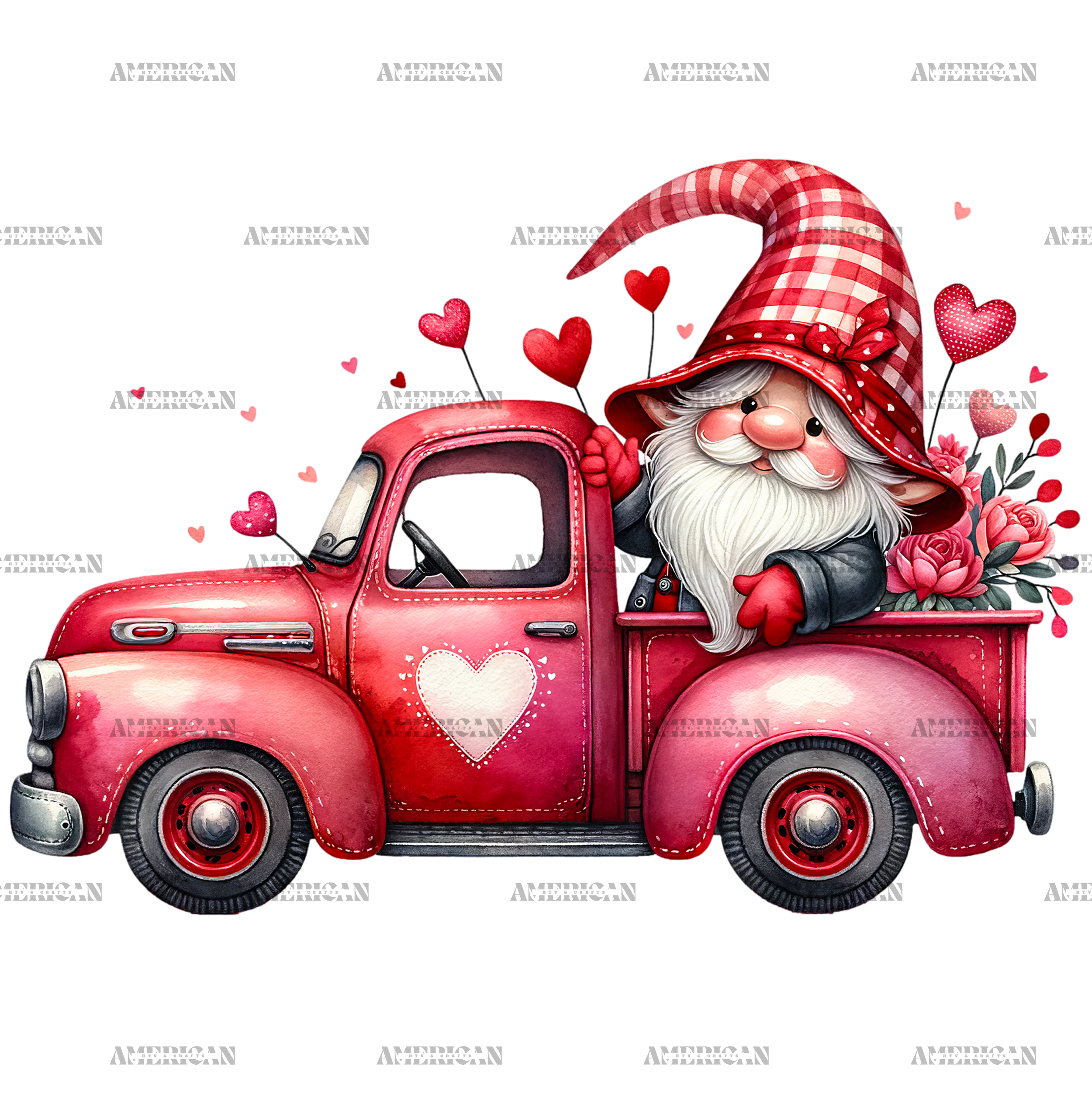 Valentine Gnomie Truck-11 DTF Transfer