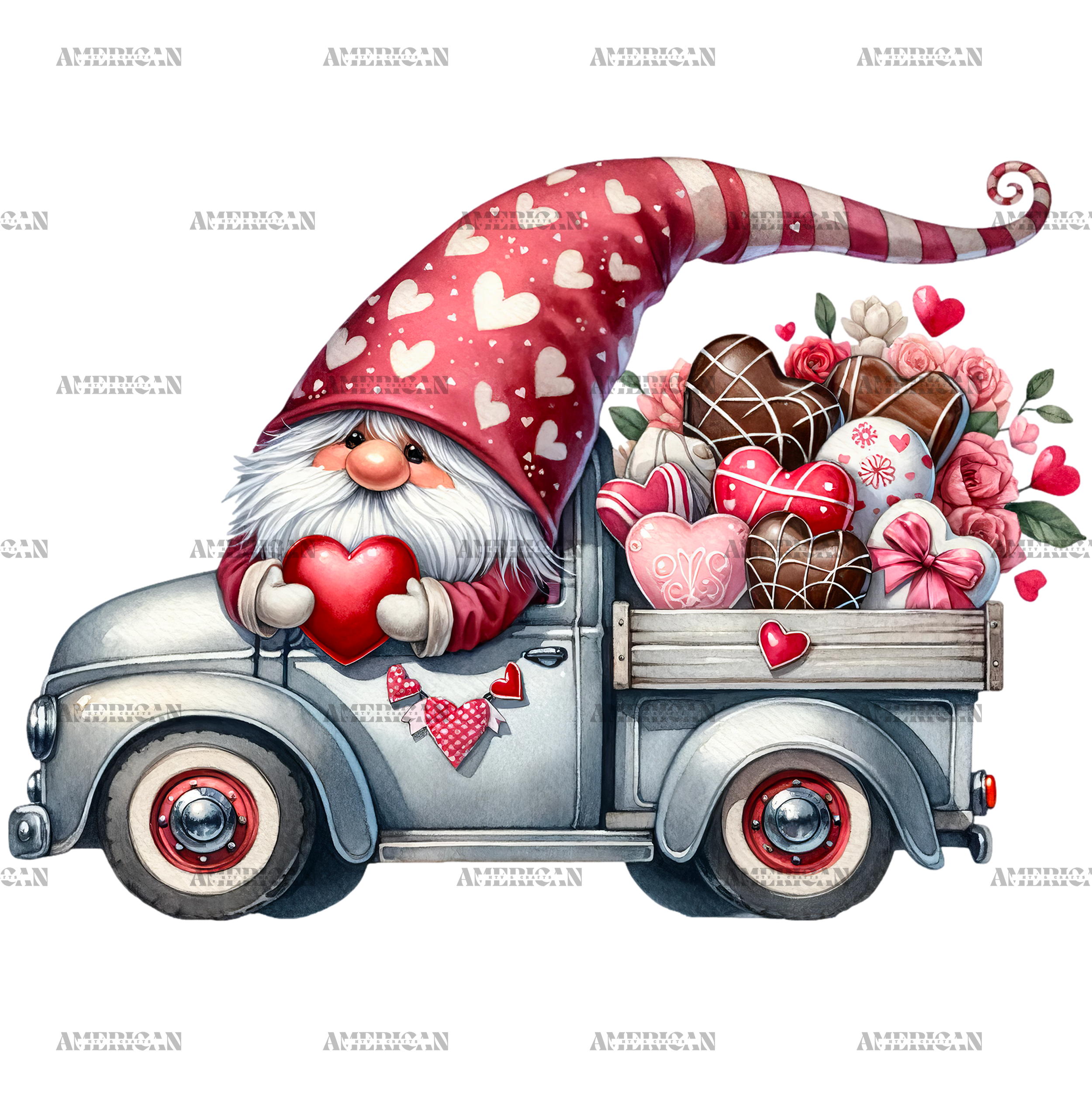Valentine Gnomie Truck-12 DTF Transfer
