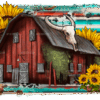 Barn And Sunflowers Cowhide DTF Transfer