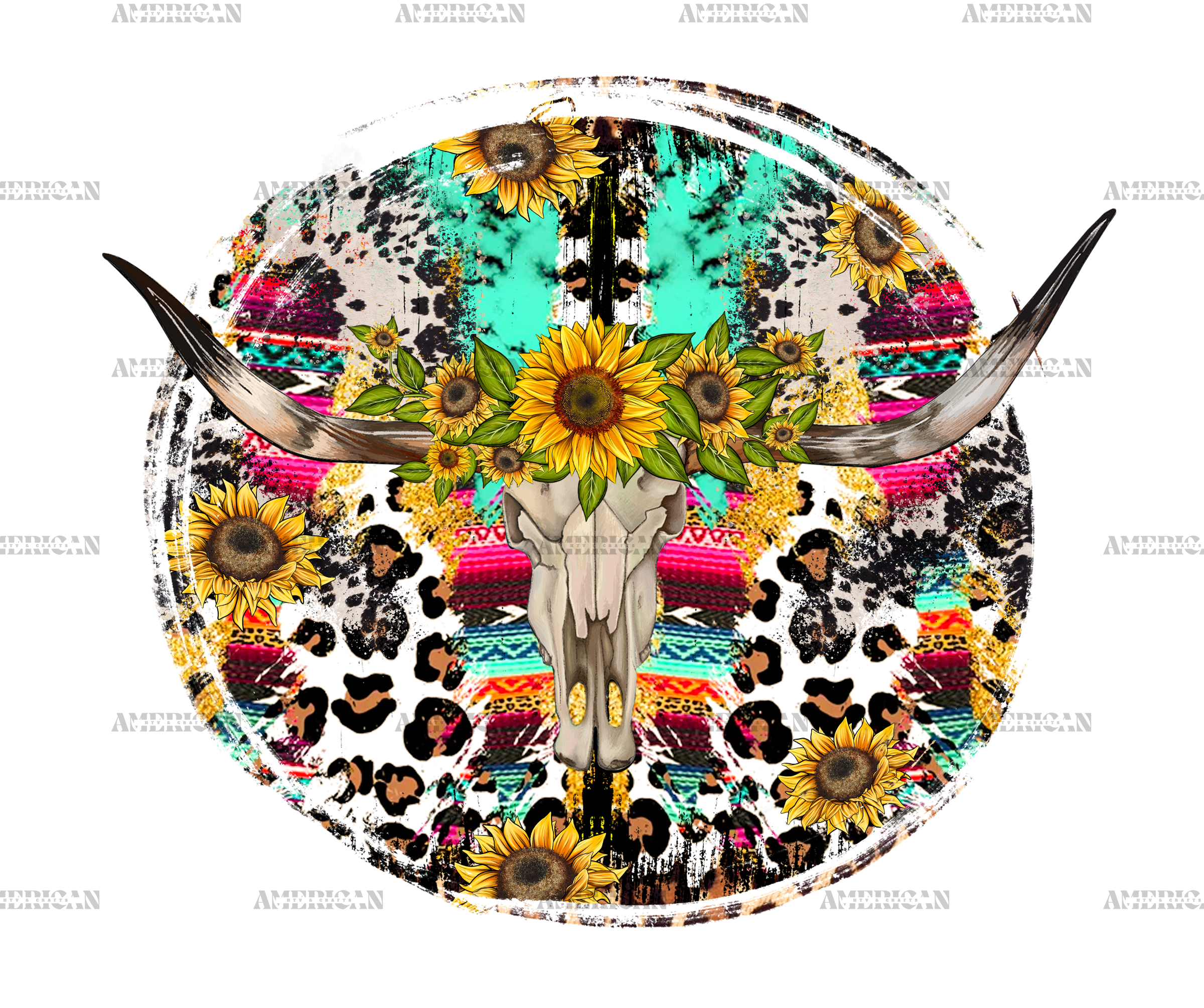 Bull Skull With Sunflowers DTF Transfer