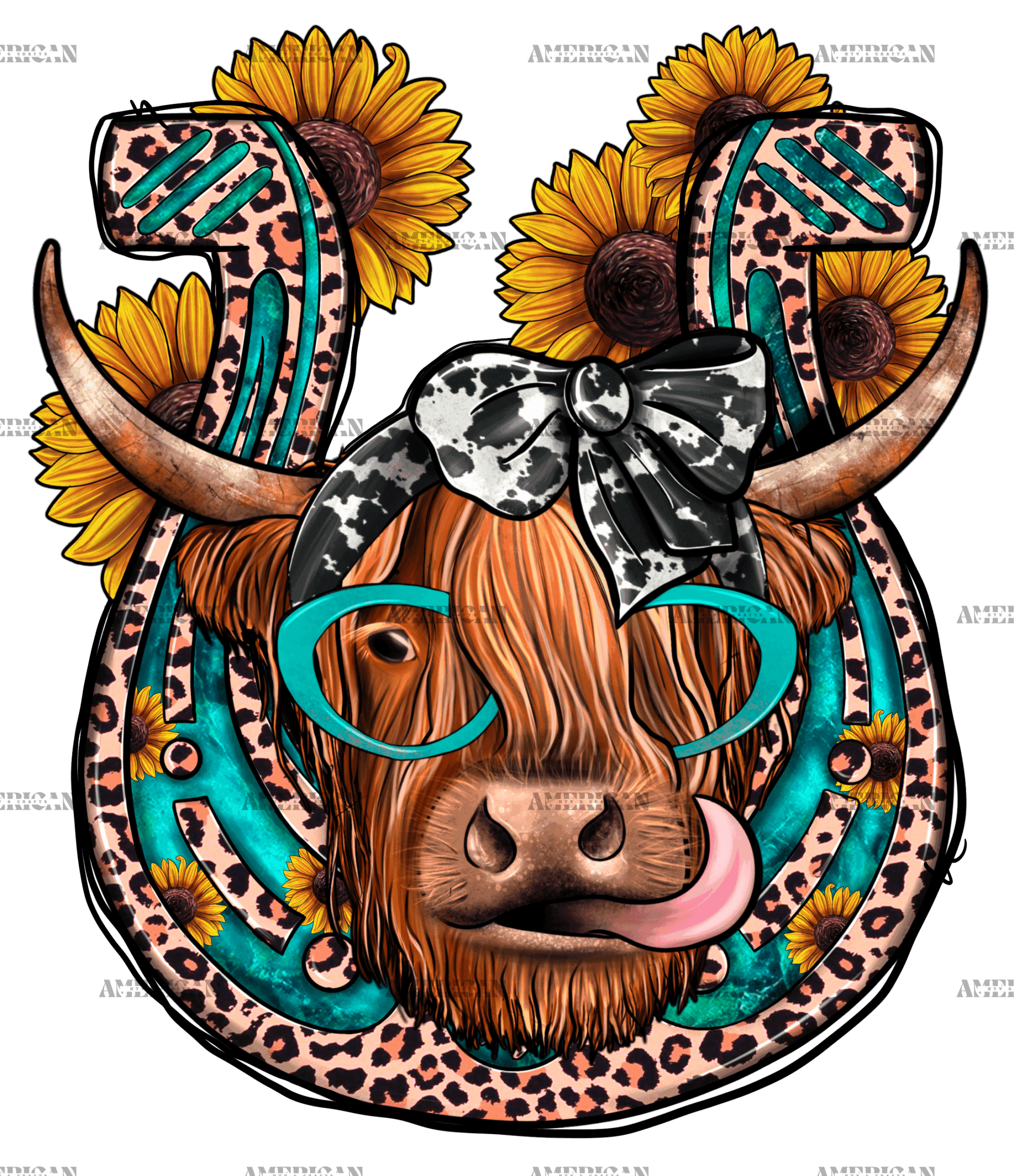 Highland Cow Horseshoe DTF Transfer