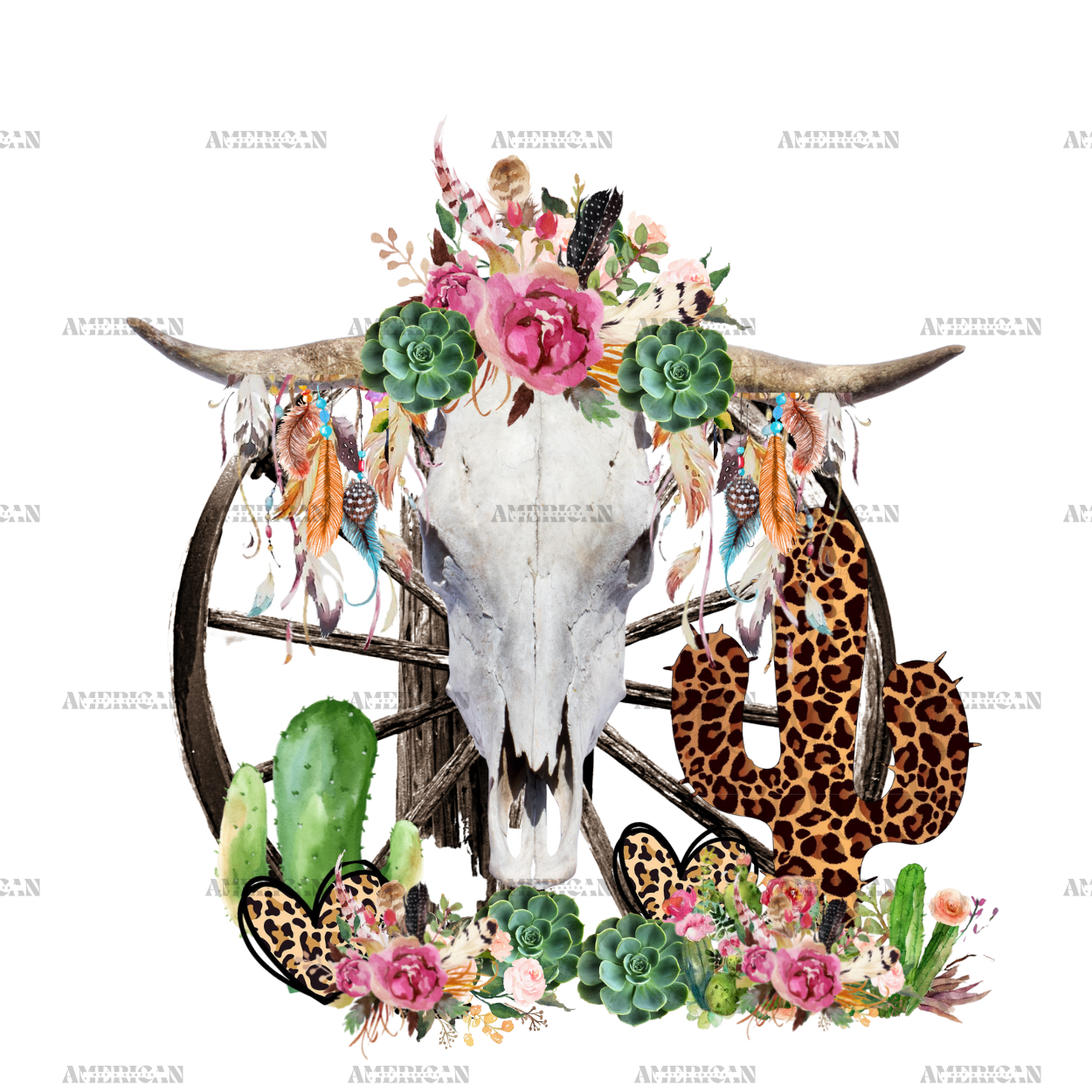 Cow Skull And Cactus DTF Transfer